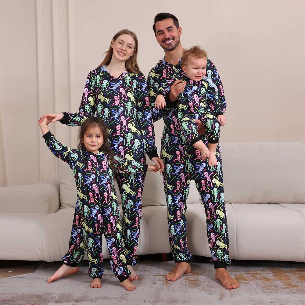 Hot Halloween One-Piece Pajamas Skeleton Pumpkin Print Family Matching Outfits Holiday Mother Kids Clothes Cute Baby ClothesXJ241008