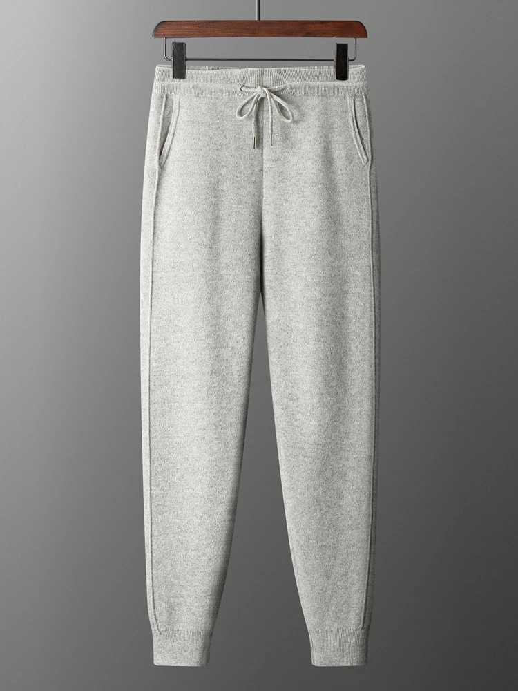 Mens Cashmere Pants Thick Sweatpants 100% Merino Wool Knit Autumn Winter Smart Casual Wool TrousersX241008