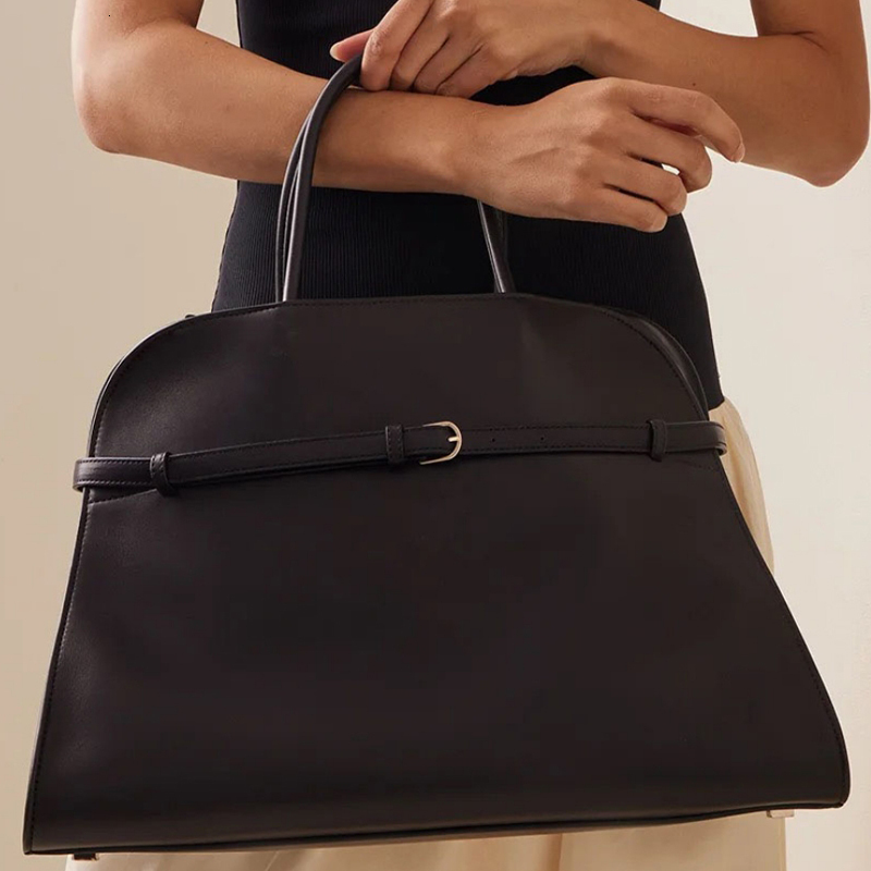 2024 New Fashion Large Capacity Niche Design Texture Solid Color Glossy Leather Hand-Held Shoulder Cowhide Tote Bag