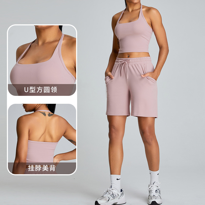 Spring/Summer New Outdoor Fashion Leisure Sports Women's Hanging Neck and Beautiful Back Yoga Clothes Tight Fitness Set