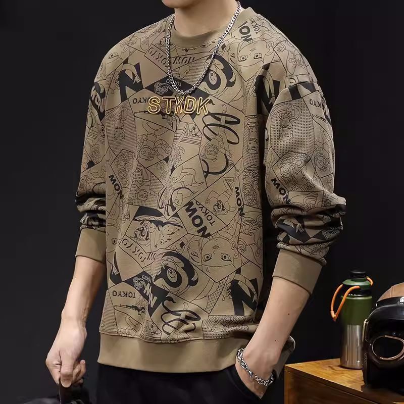 American round neck printed hoodie men's fashion brand autumn loose fashion long sleeved top 2024 new designer winter T-shirt