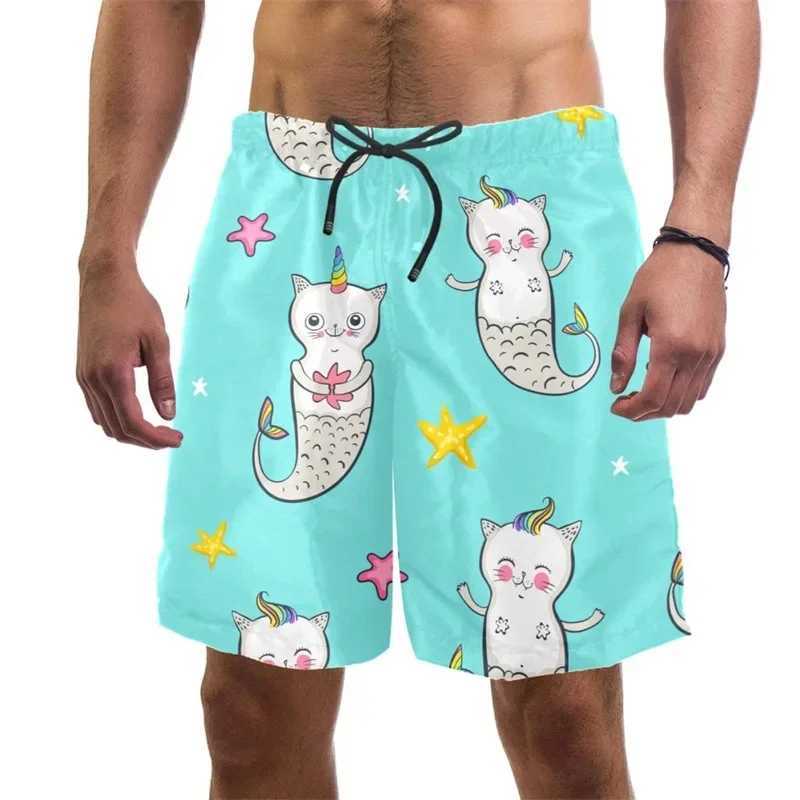 3D printed fun cat beach shorts mens quick drying swim trunks summer drag cool vacation surfboard shorts mens clothingW240713