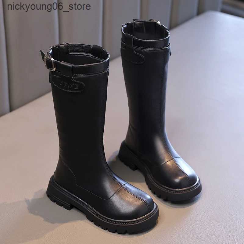 Boots Classic Childrens Winter Boots Black Simple Girls Cotton Boots Thick Bottom Round-toe Kids Fashion Boots Versatile Non-slip L240910
