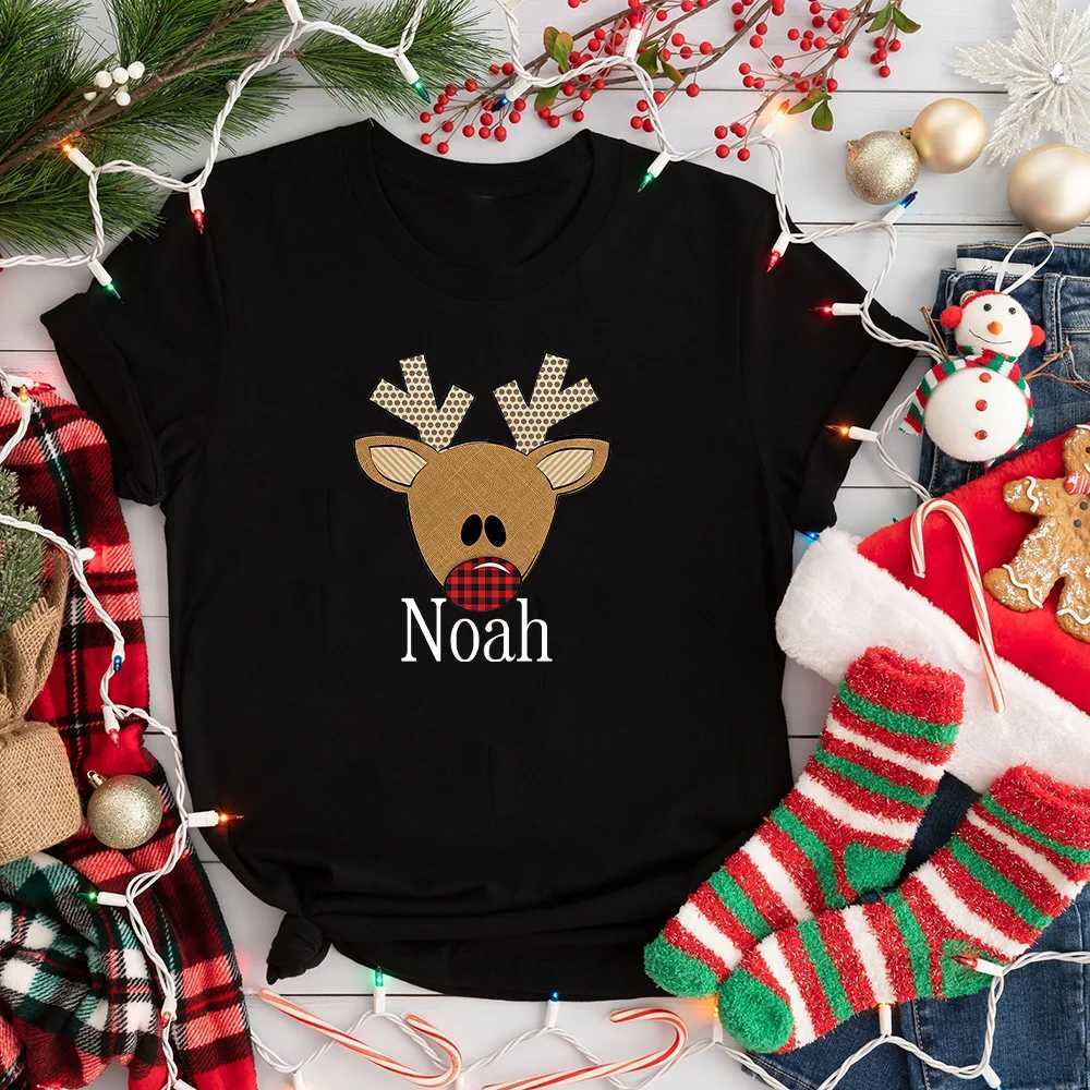 Personalized Christmas reindeer family T-shirt Christmas matching family shirt name personalized holiday Christmas clothing W241008