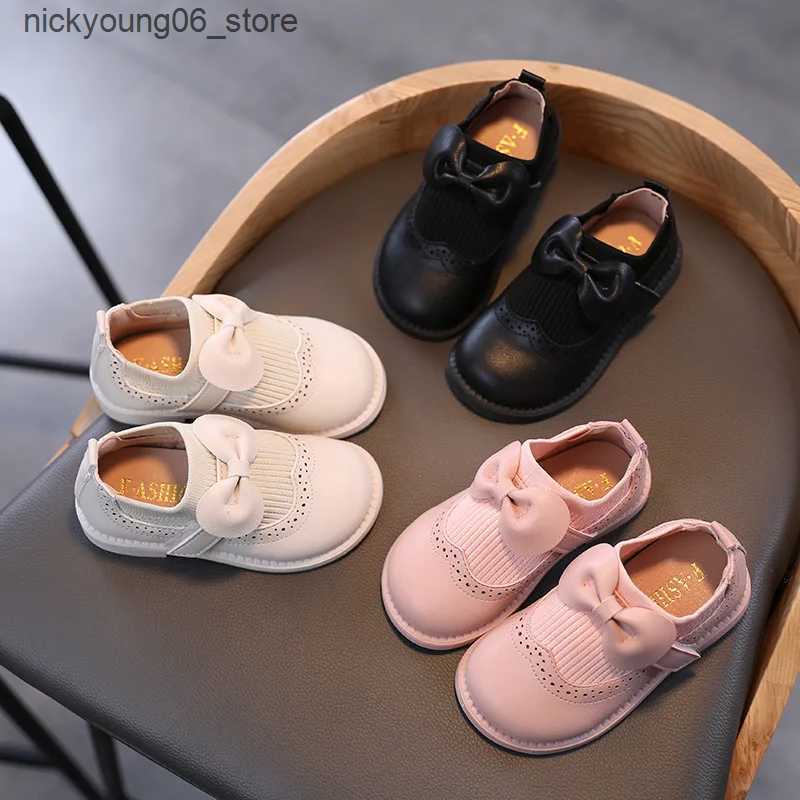 Boots Autumn Little Girls Leather Shoes Childrens Cute Bow Patent Leather Princess Shoes Kids Flat Heels Toddler Sneakers L240910