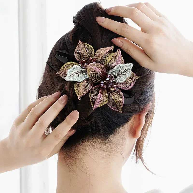 Fashionable and elegant woven copper wire floral hair female back head accessories acrylic spoon and tailcoat clip for wearing W241007