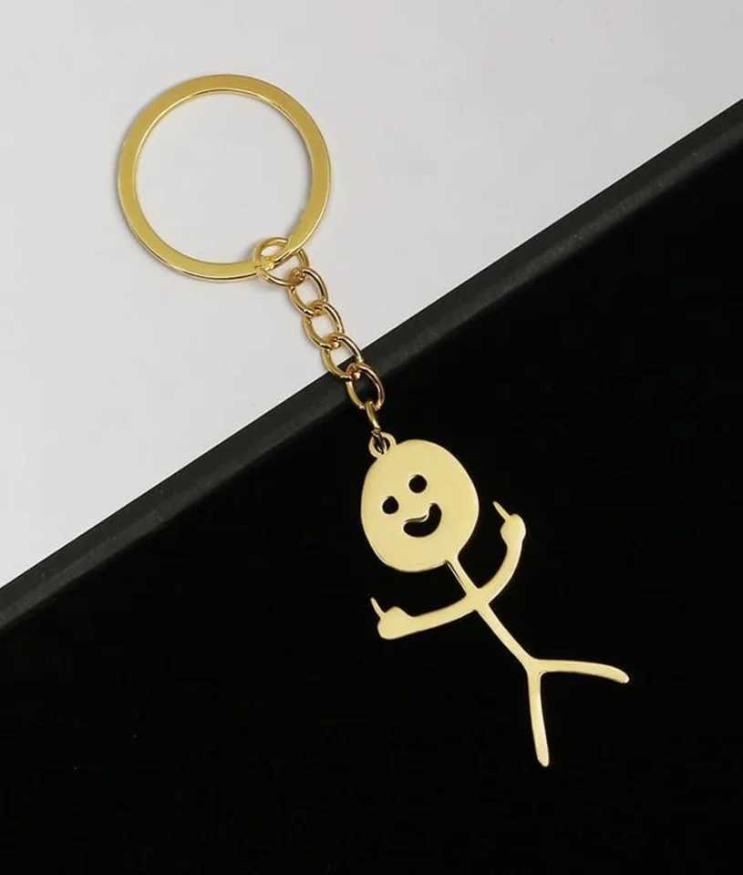 Colorful and Sparkling Fun Graffiti Stainless Steel Keychain with Middle Finger Keyring Long Distance Friendship BFF Matching JX241008
