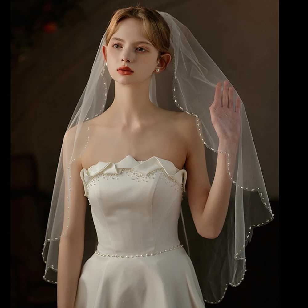 V737 Exquisite Bridal Veil Wedding Dress Single layer Handmade Beaded Edge White Bride Becomes Headpiece Veil W241007