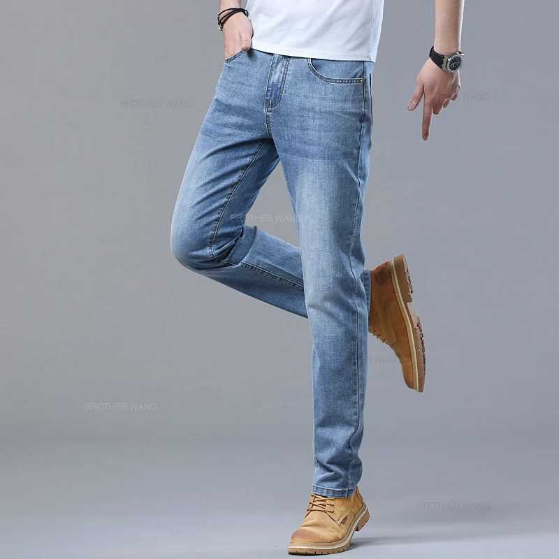 2024 Spring/Summer Thin Mens Light Blue Jeans Classic Business Style Stretch Fabric Straight Pants Mens BrandW240715
