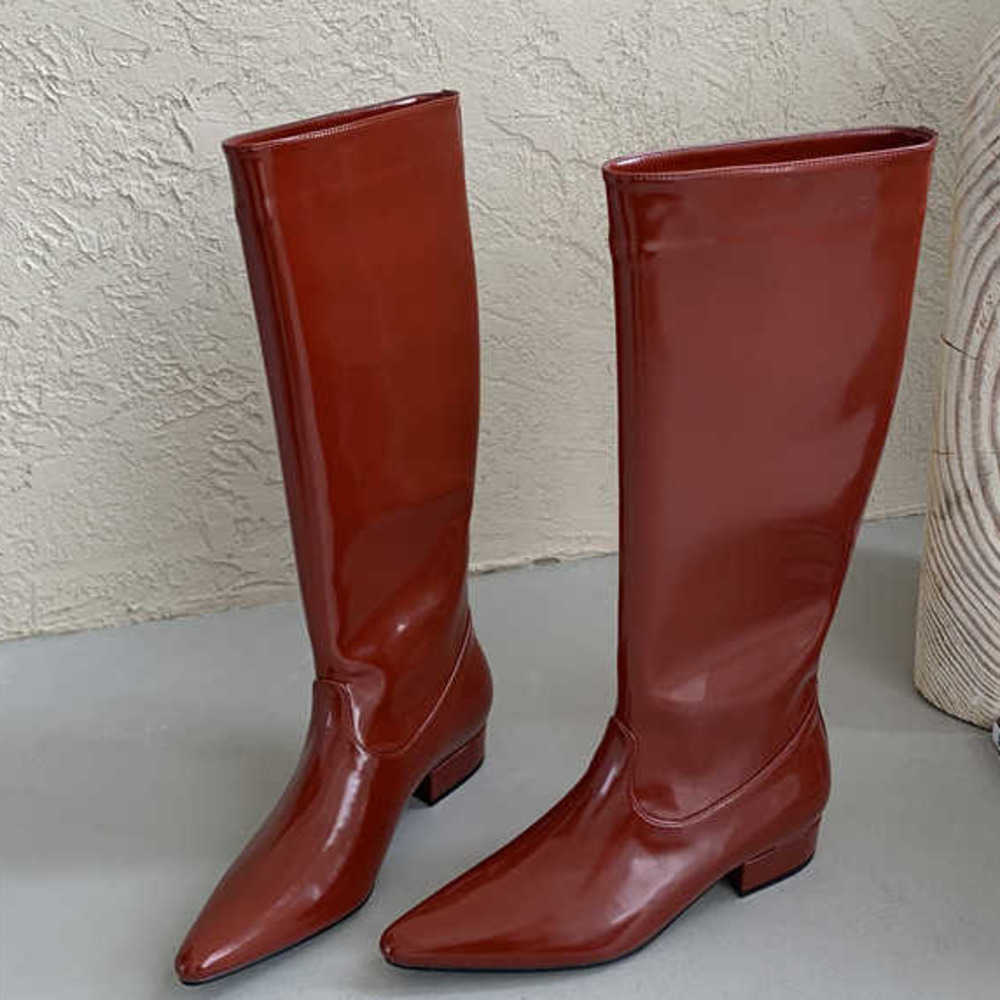 Red Leather Pointed Martin Boots For Women Slim Knight Boots Slim Leg Fashion Boots Straight Leg Boots 240826