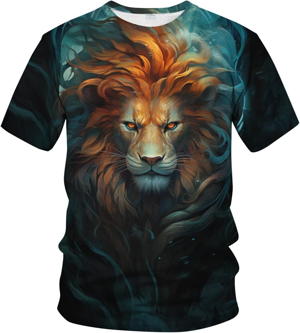 Mens T shirt Mens Golden Crown Lion King Printed Animal Pattern Shirt Casual Summer Short Sleeve graphic tee Casual tops summer clothes cool