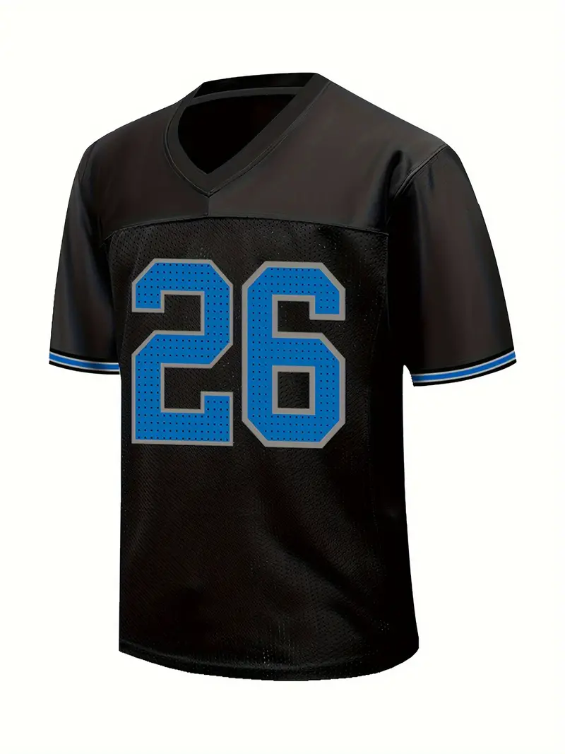 2025 New #26 Jahmyr Gibbs Comfy V-Neck Football Jersey Black Mesh Embroidery for Training and Competition Breathable Moisture-Wicking American Footbal