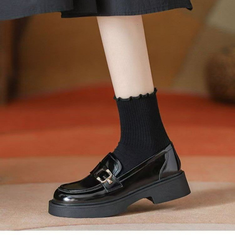 Da Dong Secret Language 2024 New Spring Single Shoes Thick soled Casual Le Fu Shoes Black JK Academy Style One Step