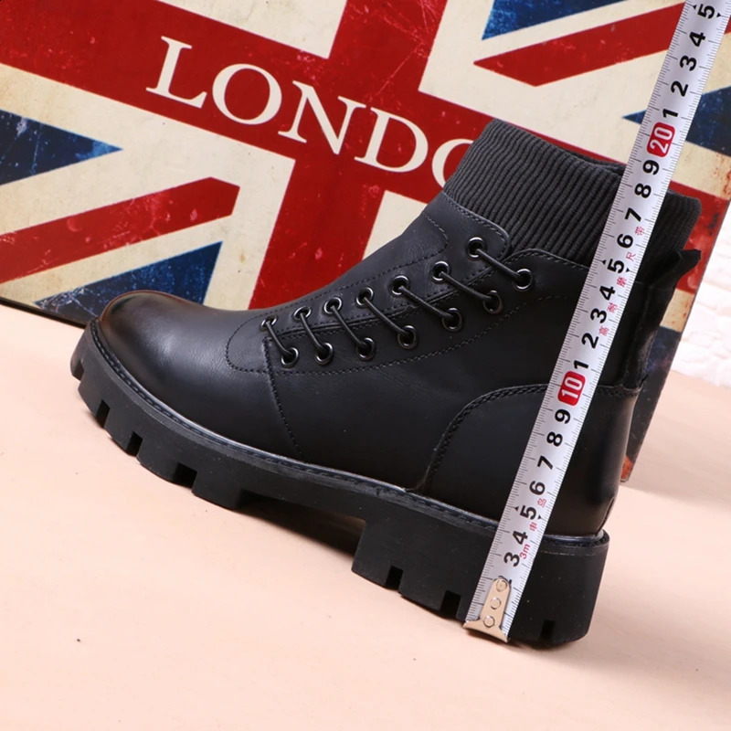 italian mens leisure cowboy boots natural leather platform shoes black autumn winter ankle boot short botas male 240926
