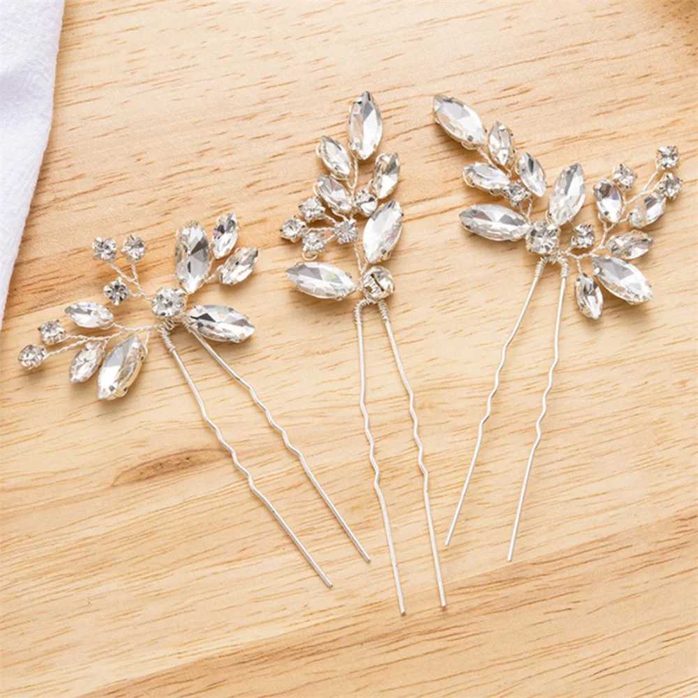 3 pieces of brides U-shaped pin metal bucket clip hair rhinestone wedding hairstyle design tool womens wedding hairstyle accessories W241007