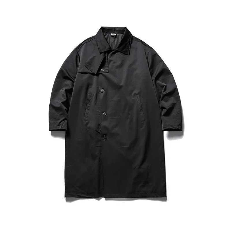 Mens style Japanese Korean retro fashionable loose fur Midi long trench coat Cityboy long jacket spring and autumn coat W241007