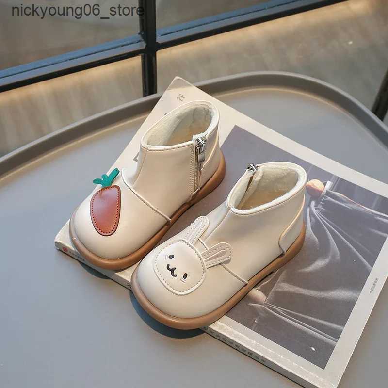Boots Childrens Snow Boot Winter Warm Kids Shoes Boots for Girl Matte Leather Toddlers Causal Ankle Cotton Boots Cute Cartoon Zipper L240910