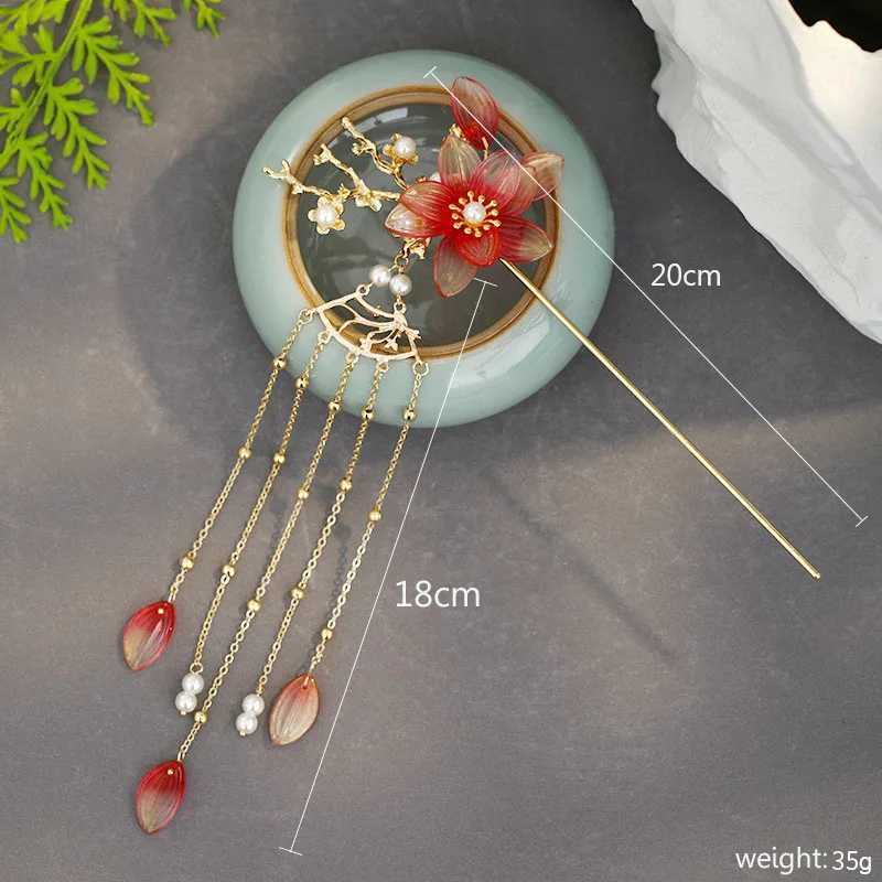 Gold red pearl tassel hair stick Chinese wedding hair accessories bridal hair jewelry head W241007