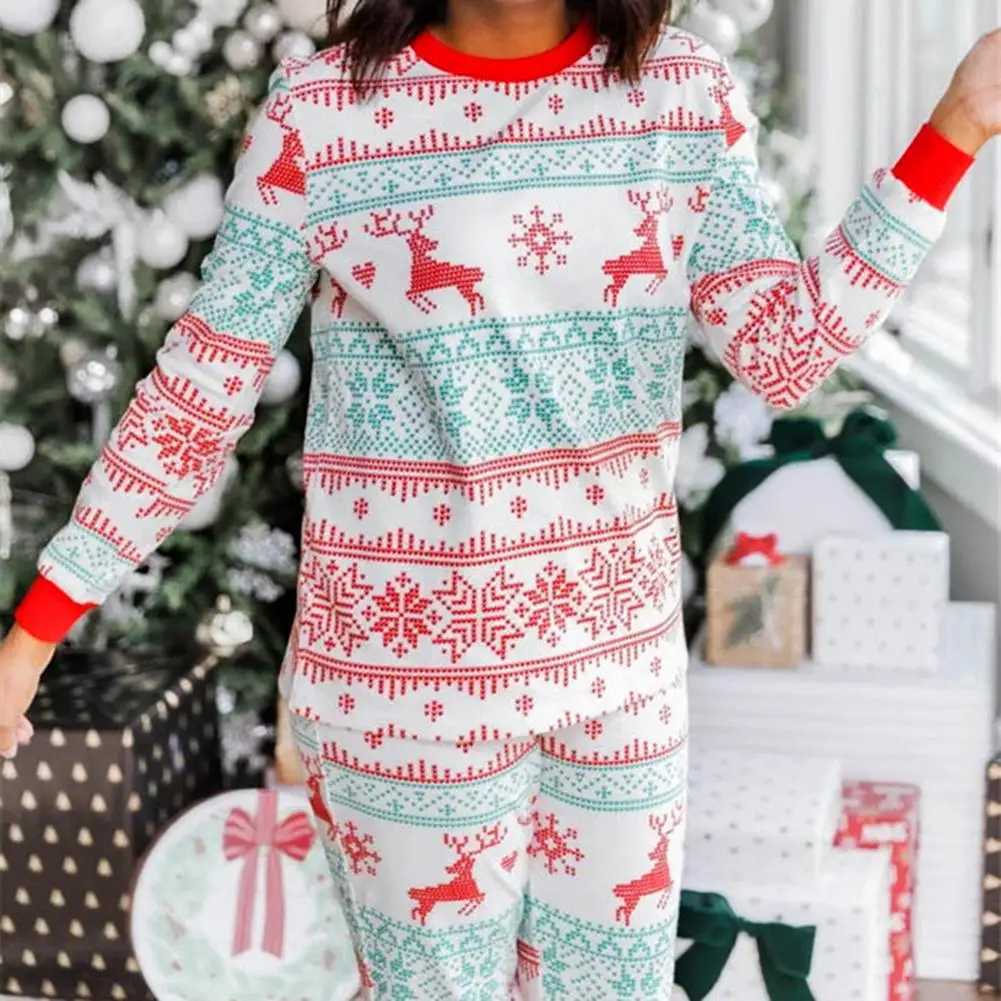 Family Christmas Pajamas Parent-child Outfit For Family Christmas Deer Reindeer Printed Long Sleeve Tee And Bottom LoungewearXJ241008