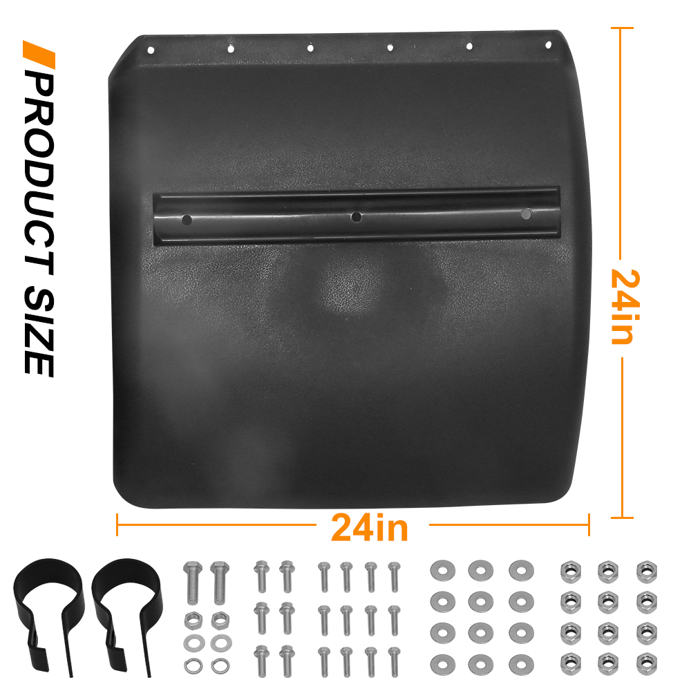 Semi-Trailer Protective Fender Set Durable 24'' Square Black Plastics Including Mounting Accessories (Pair)