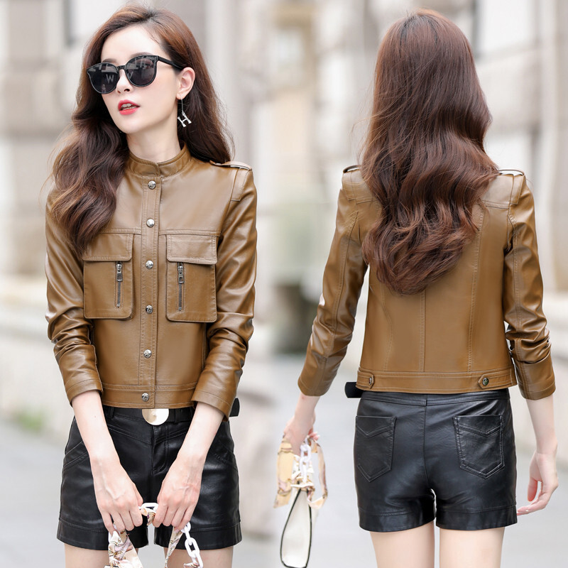 2023 Fur Real Womens Leather Bomber Jacket Genuine Coat Women New Outerwear