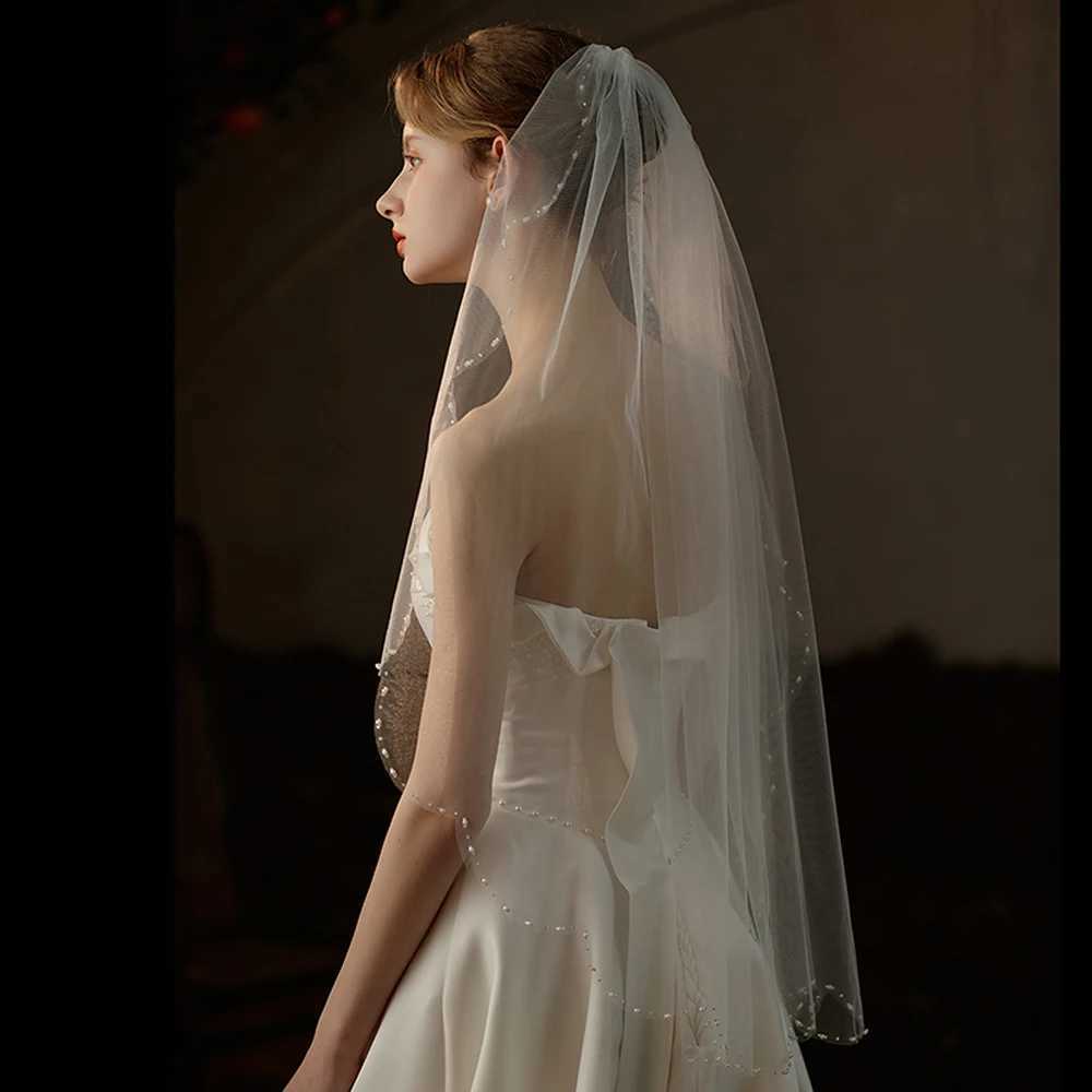 V737 Exquisite Bridal Veil Wedding Dress Single layer Handmade Beaded Edge White Bride Becomes Headpiece Veil W241007