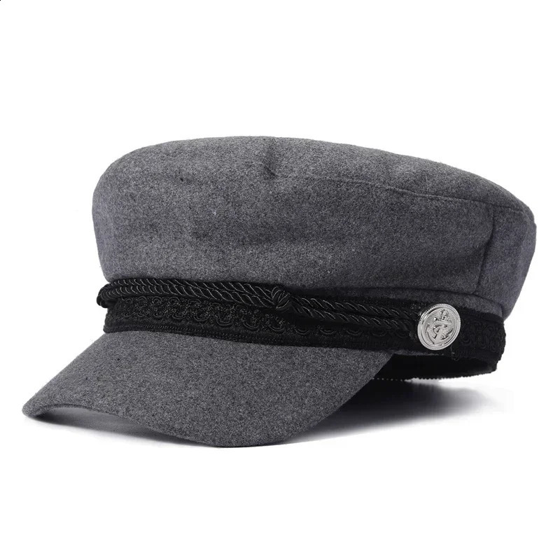 Fashionable womens mens spring and autumn sailor black womens beret captains hat travel octagonal hat 241007