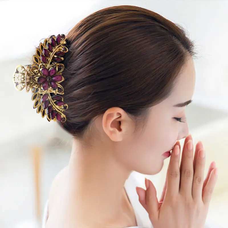 New Korean version of vintage rhinestone hair with ponytail and elegant womens fashionable hairstyle accessories W241007