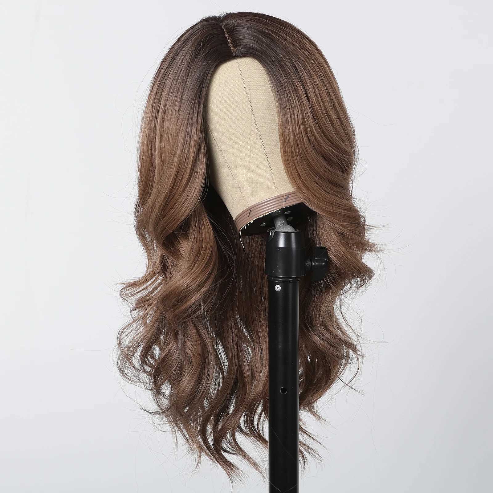 HENRY MARGU Honey Brown Synthetic Wigs Natural Wavy Wig for Women Ombre Brown Daily Soft Hair High Temperature Fiber Party UseXJ241008