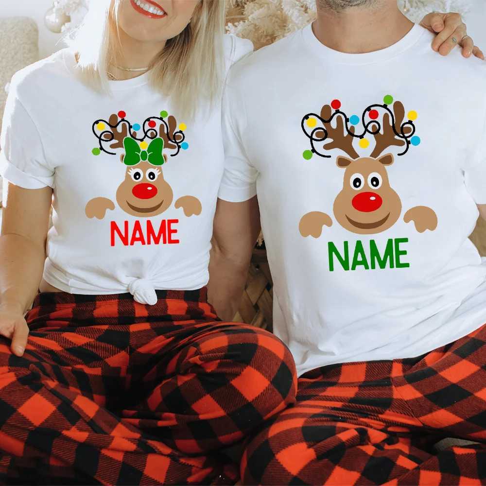 Reindeer Family Christmas Shirt Personalized Christmas Family Shirt Custom Dad Mom Child Name T-shirt Christmas Gift Clothing W241008