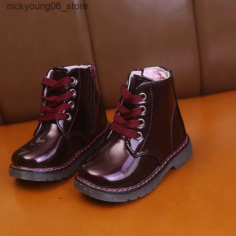 Boots New Waterproof Children Autumn Boots For Baby Girl Fashion Ankle Patent Leather Boots Kids Princess Shoe 1 2 3 4 5 6 Year L240910