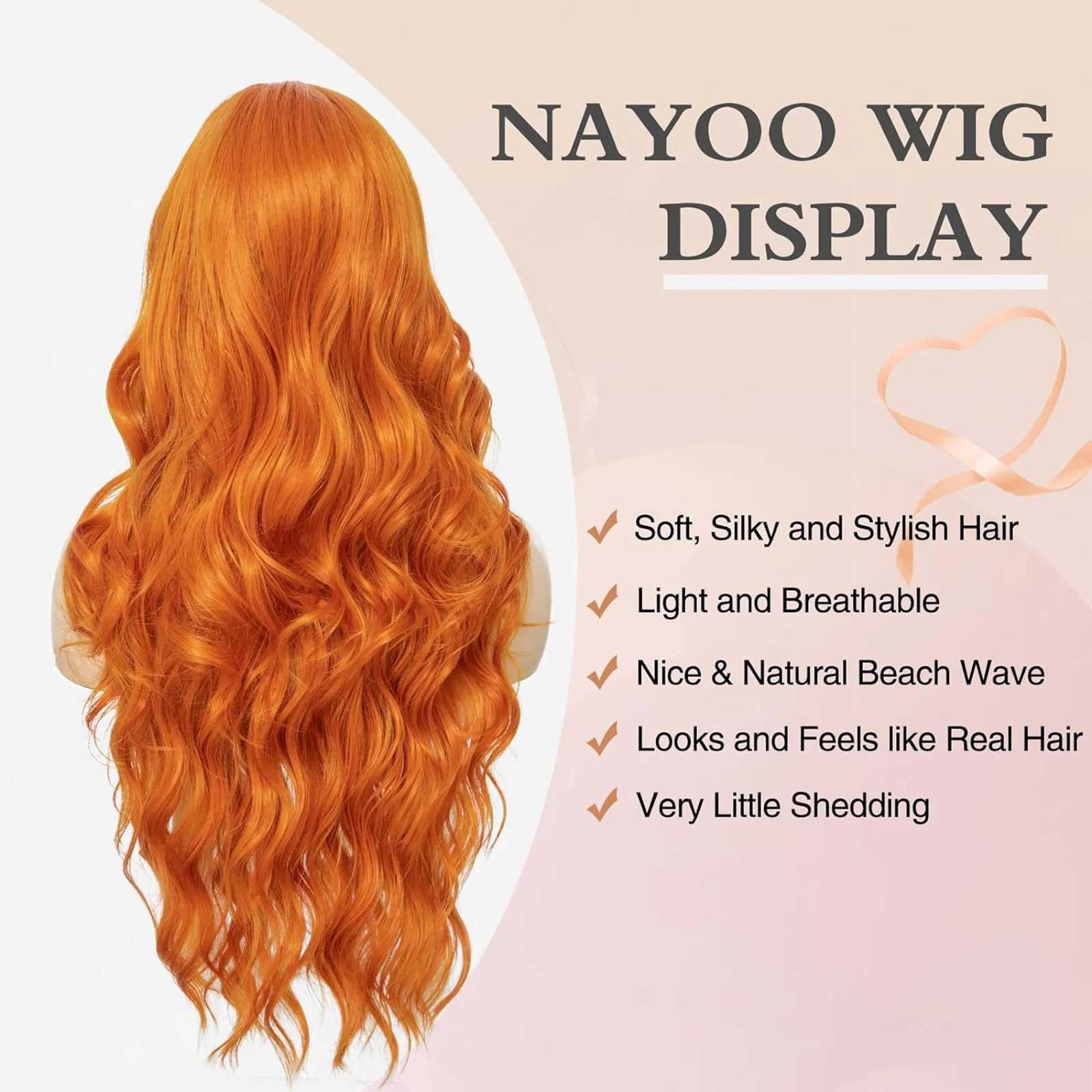 Tereshar Long Ginger Orange Wavy Synthetic Wig for Women Middle Part Curly Wavy Wig Heat Resistant Fiber Wig for Daily Party UseXJ241008