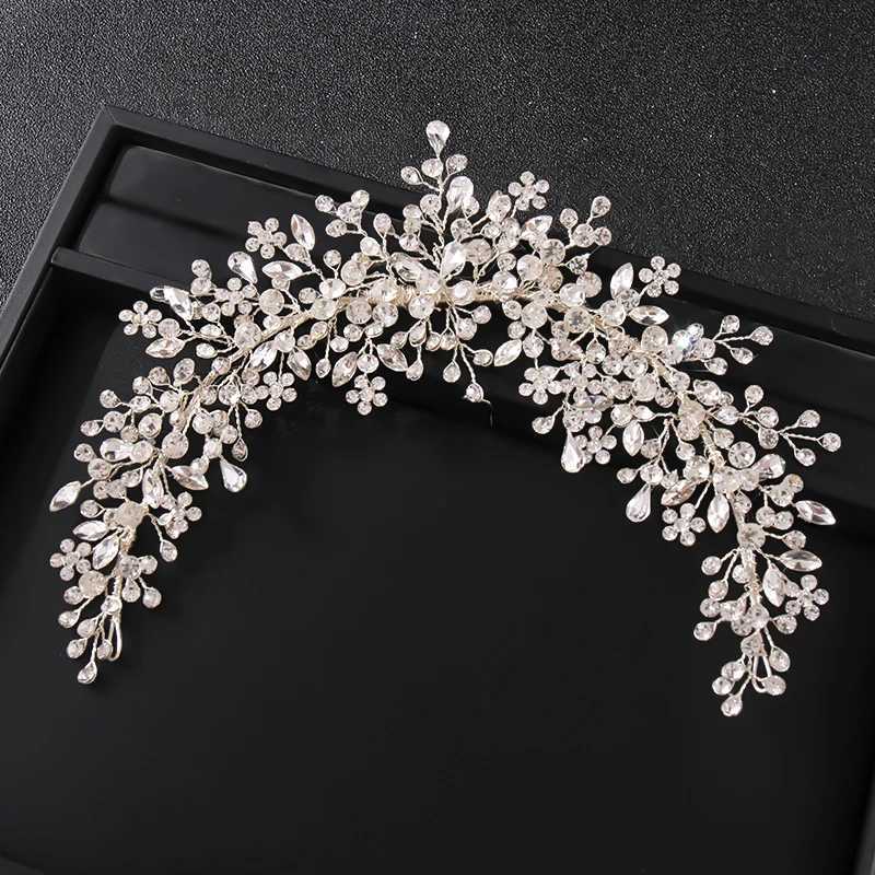 Fashion Wedding Headwear Silver Flower Leaf Crystal Head Band Bridal Wedding Hair Accessories New Womens Jewelry W241007
