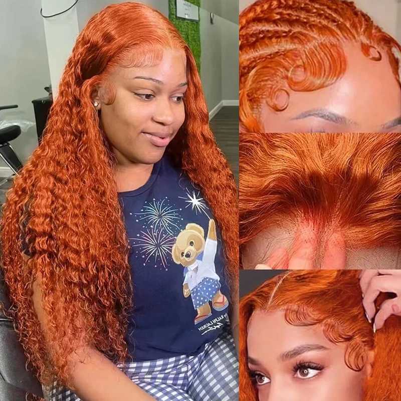 Orange Ginger Lace Front Wig 30 Inch Curly Lace Front Remy Human Hair Wig Water Wave 13x6 13x4 Lace Frontal Wigs for WomenXJ241008