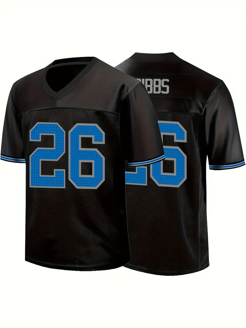 2025 New #26 Jahmyr Gibbs Comfy V-Neck Football Jersey Black Mesh Embroidery for Training and Competition Breathable Moisture-Wicking American Footbal