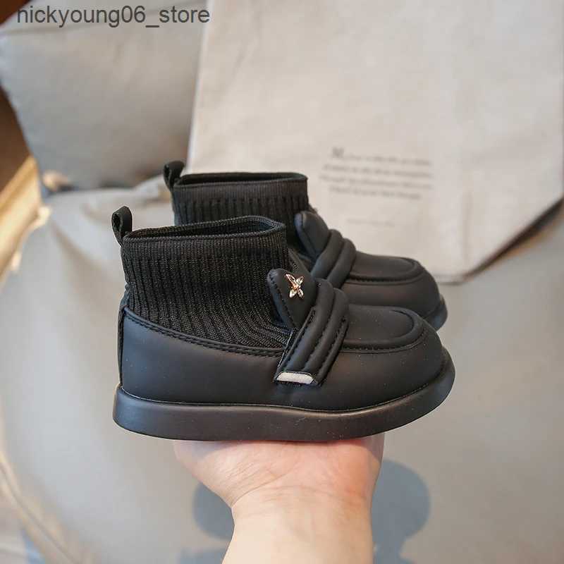 Boots Kids Boots Solid Color Cute Britain Boys Fashion Children Round-toe 2023 Spring Autumn Platform Non-slip Sock Boots Girls 22-31 L240910