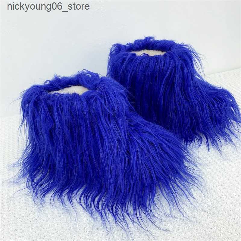 Boots Hot Kids Warm Fur Boots Kids Winter Plush Faux Fur Snow Boots Ladies Furry Outdoor Slip On Shoes Female Cozy Fuzzy Cotton Boot L240910