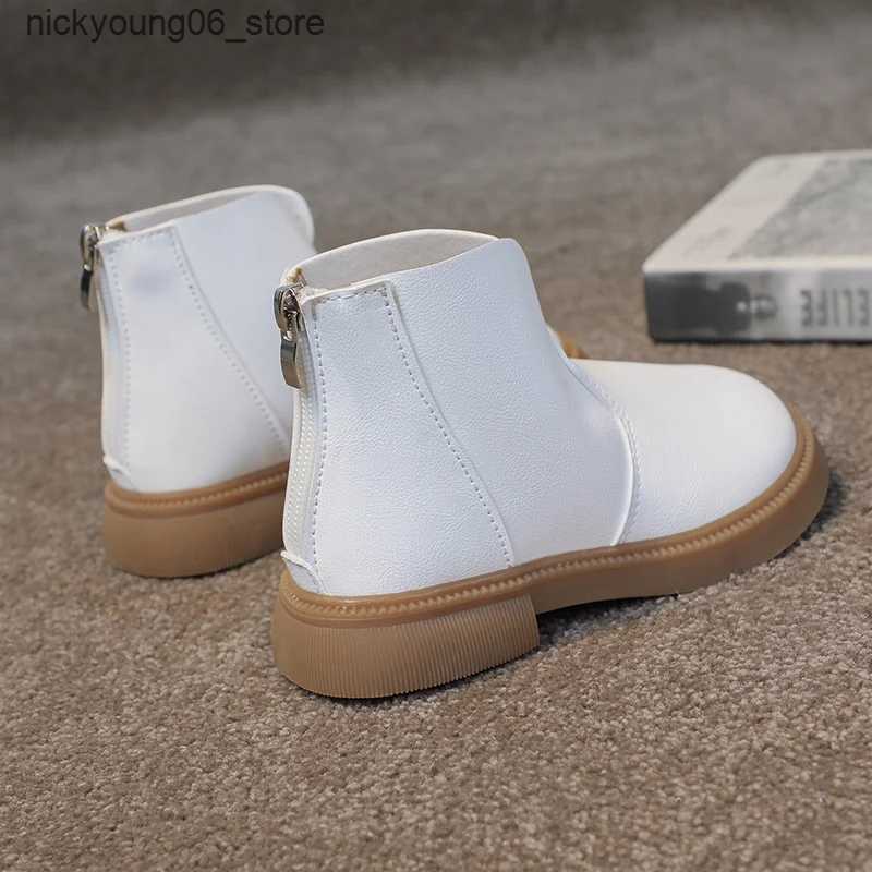 Boots Girls Short Boots Non-slip Flats Fashion Kids Shoes Back Zipper Black White Non-slip Korean Style Children Boots Casual Simple L240910