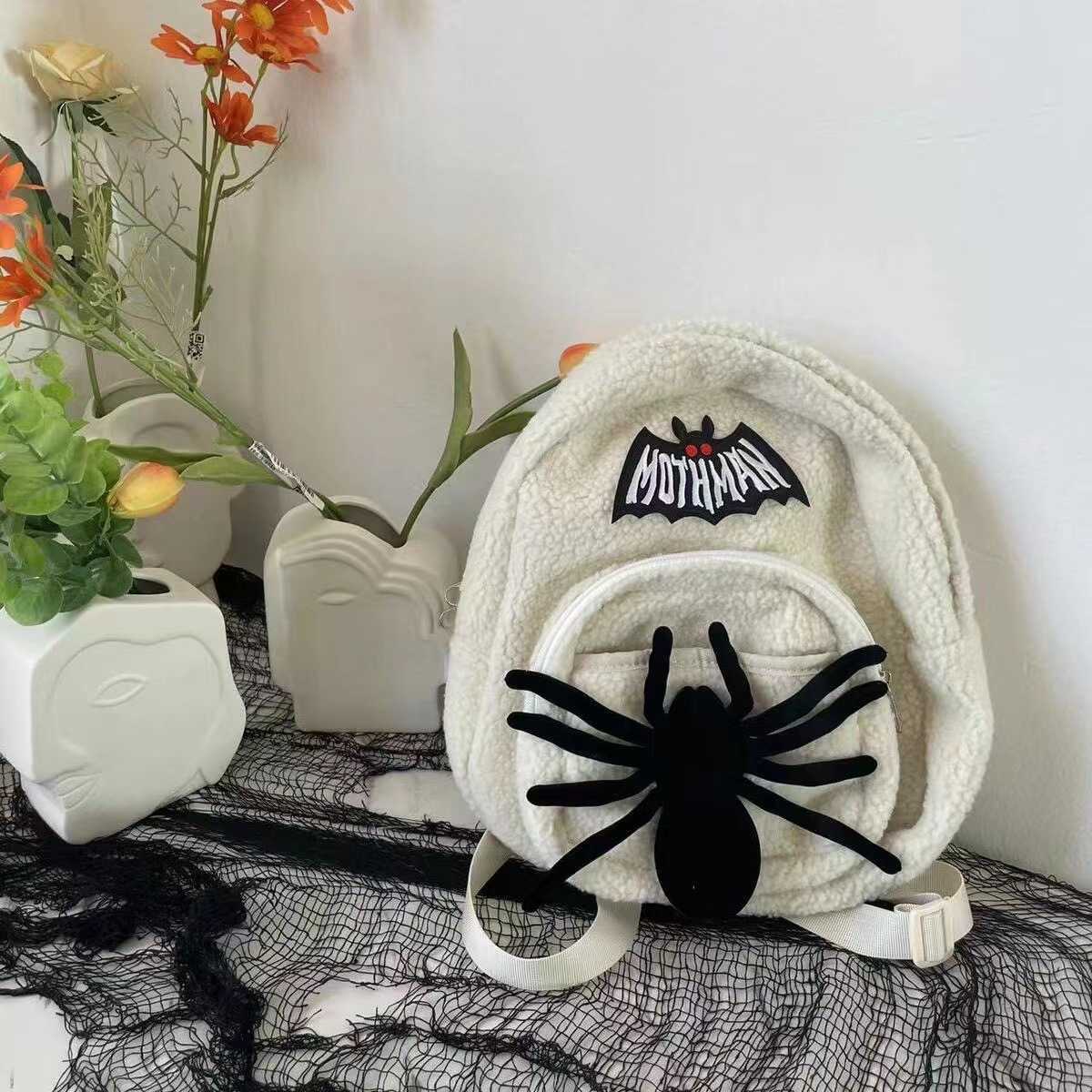 Autumn Winter Spider Ghost Series Plush Bag Lamb Hair Bag T Small Backpack Mini Women's Bag 241015