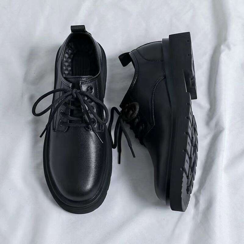 Men Formal Casual Business Leather Shoe British Style Student Thick Soled Lace Up Round Toe Non Slip Comfort Outdoor Shoes