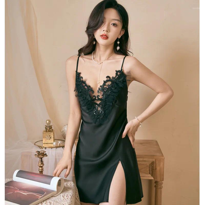 Women's Sleepwear MECHCITIZ Sexy Dress Gerie Lace Satin Nightgowns Summer Pyjamas Silk Women Nightdress Sleepshirts Pamas