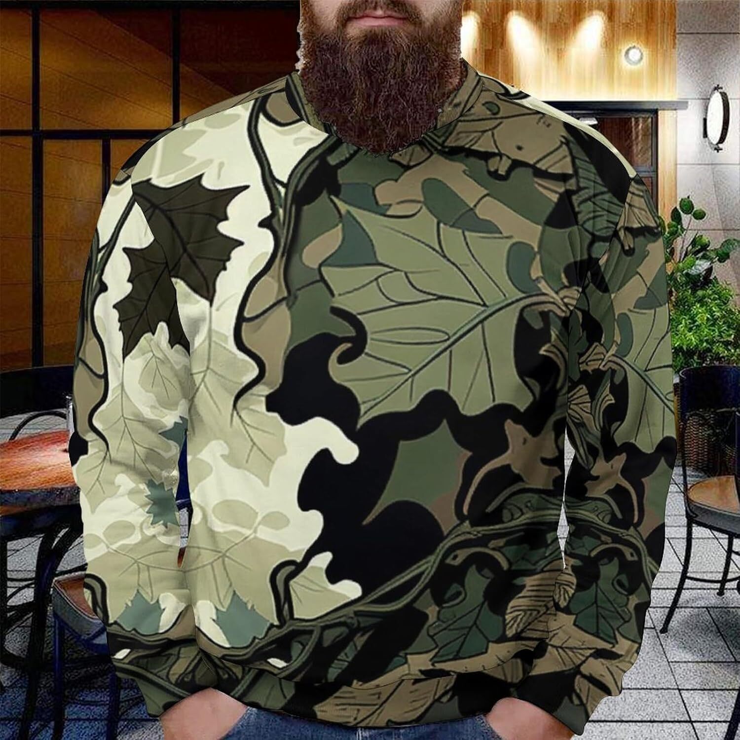 Long Sleeve Shirts for Men sweatshirt Men's Camo Streetwear Maple Leaf Print Camouflage Long Sleeve Round Neck Pullover T shirt Tee Streetwear Ca