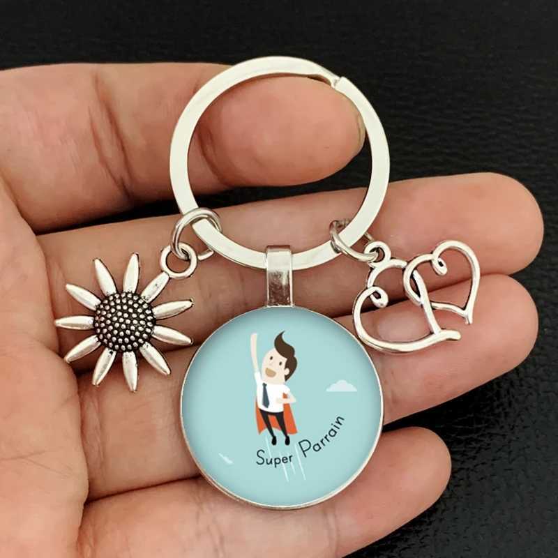 Popular New Super Godmother Godfather Key Ring Superhero Thank Godfather Godmother Glass Pendant Keychain Jewelry GiftX241008