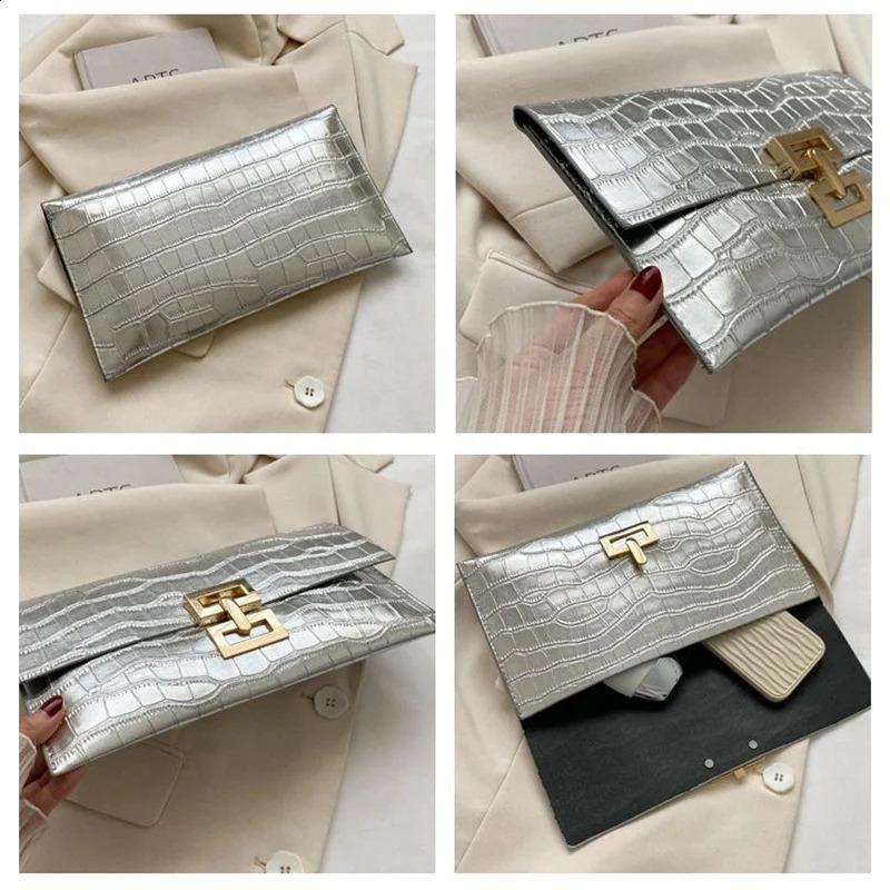 Evening Cluthes Bags For Women Silver Envelope Bags Fashion Leather PU Clutch Wallet Wedding Party Cover Prom Purse 240924