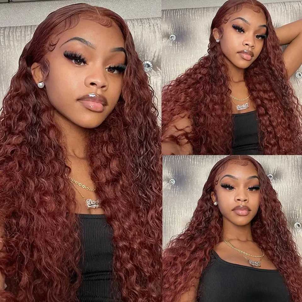 30 34 38 Inch Reddish Brown Deep Wave Frontal Wig 13x4 13X6 HD Lace Frontal Wig Colored Curly Lace Closure Front Human Hair WigsXJ241008