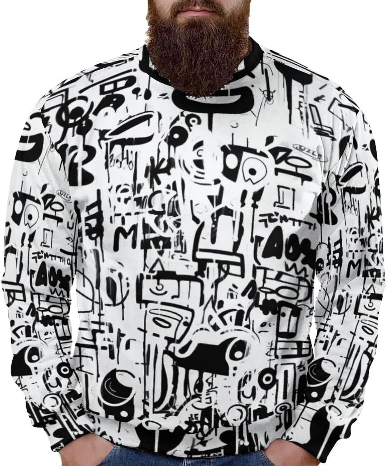 Long Sleeve Shirts for Men sweatshirt Men's Streetwear Hip Hop Graffiti Crew Neck Sweatshirts Long Sleeve Pullover Casual Tops long sleeve t shir