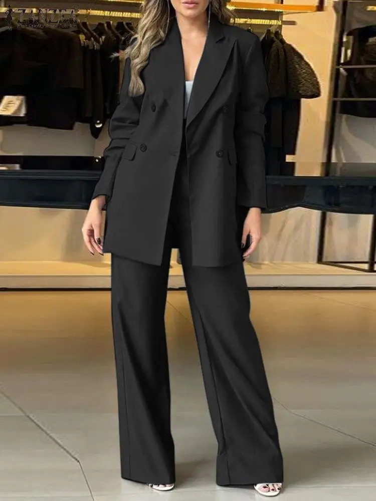 ZANZEA Women Elegant 2Piece Blazer Suits Fashion ed Lapel Sets High Waist Trouser 2pcs Outfits Office Lady Pant 241007