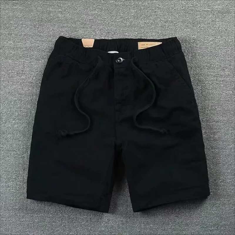 Summer elastic waist casual shorts new summer mens solid color shorts Korean version trendy mens pull-up pantsW240713