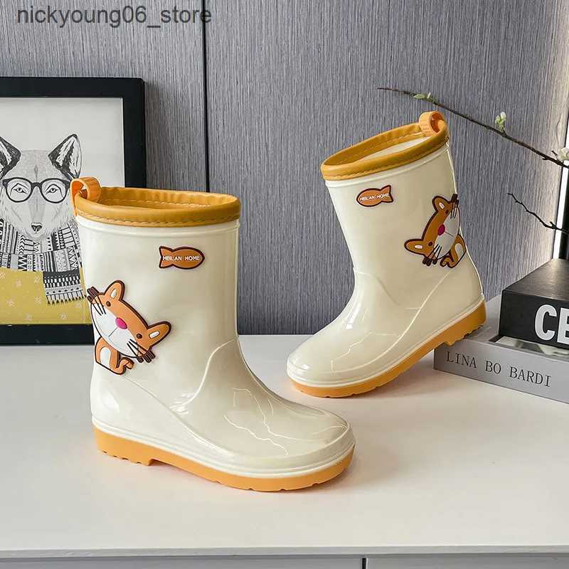 Boots Cute Cat Children Rain Boots Waterproof Anti Slip Water Shoes Kids Boys Girls Cartoon Rubber Boots Four Seasons Student Botas L240910