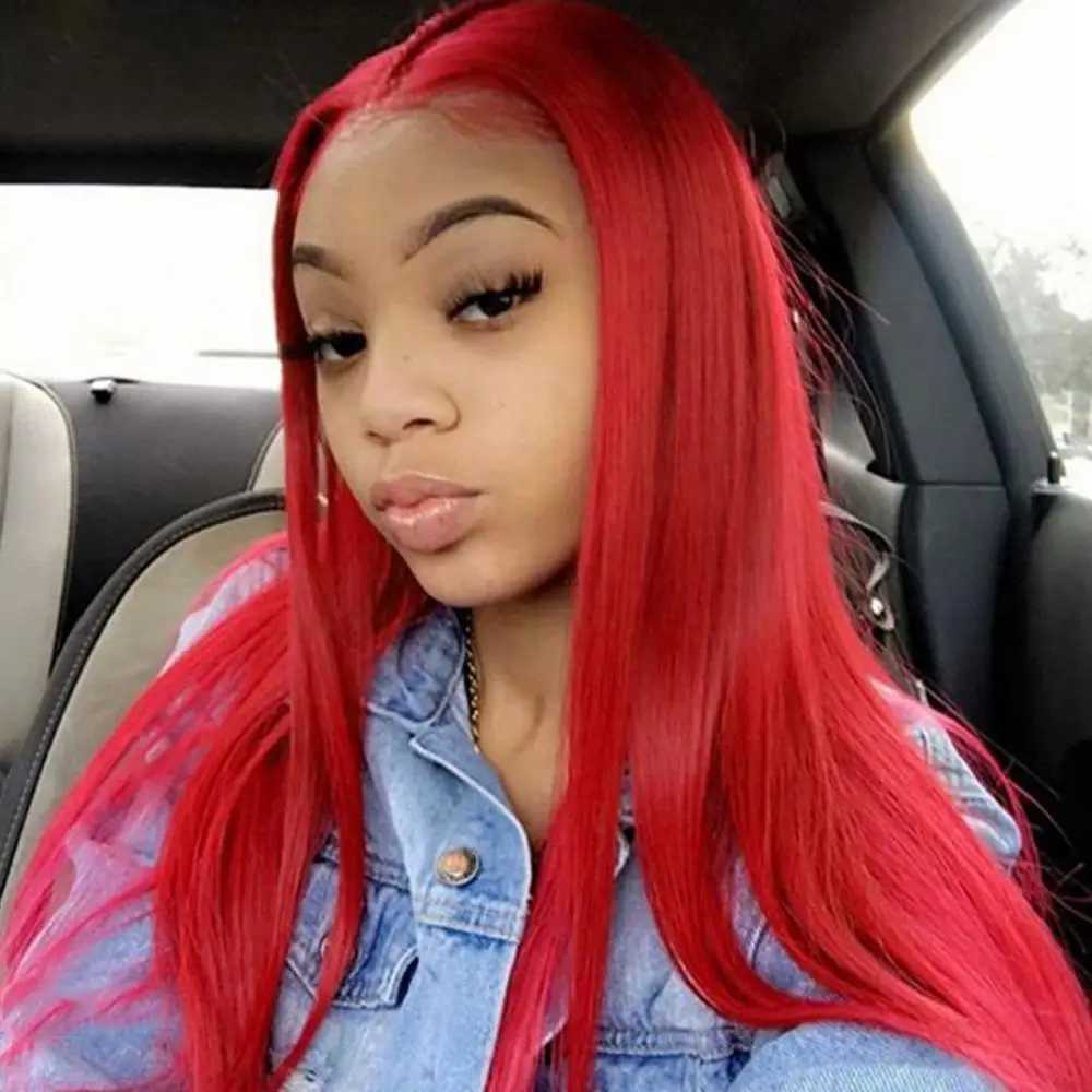 Red Synthetic Wig In The Waist Length Straight Hair Chemical Fiber Wig Women Daily Cosplay Heat-Resistant Full Head SetXJ241008